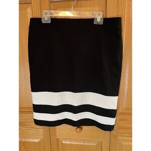 White House Black‎ Market Black and White Striped Lined Pencil Skirt Size 14